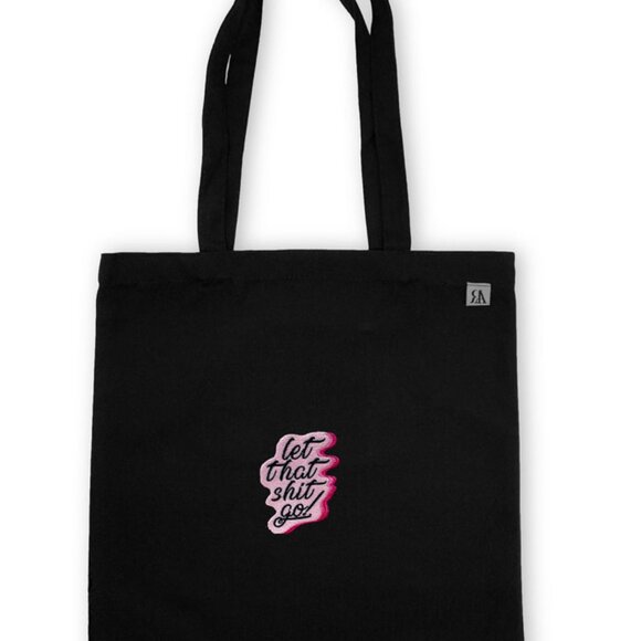 Let That Shit Go Pink Embroidered Tote Bag - Black - Picture 1 of 2